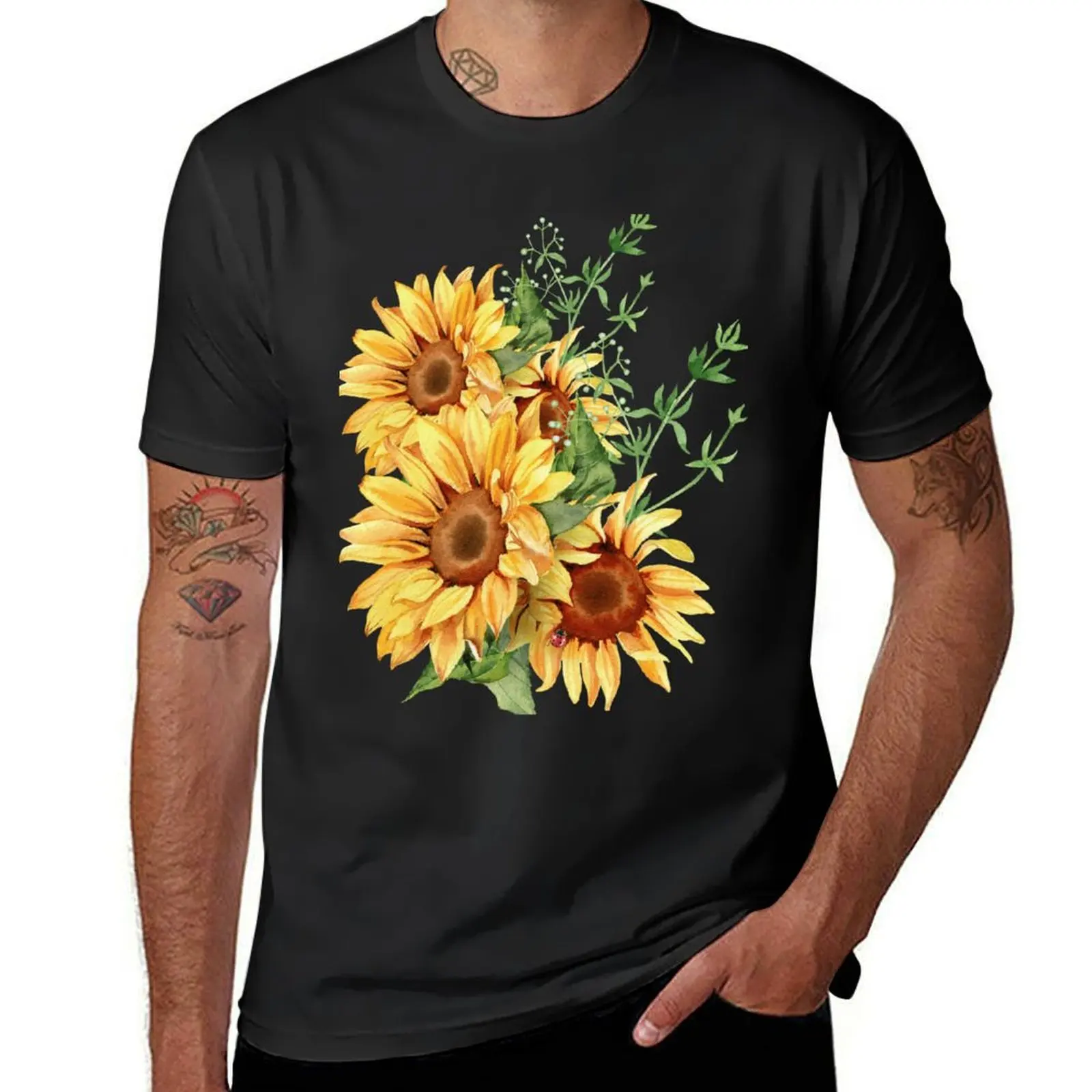 ladybug, sunflowers T-Shirt for a boy vintage clothes cute tops t shirt men