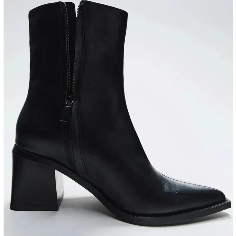 

2025 Women Ankle Boots for Woman's Pointed Toe Crude Heels Zipper-Sid Short Botas Sexy Ladie Autumn Winter Party Casual Boots