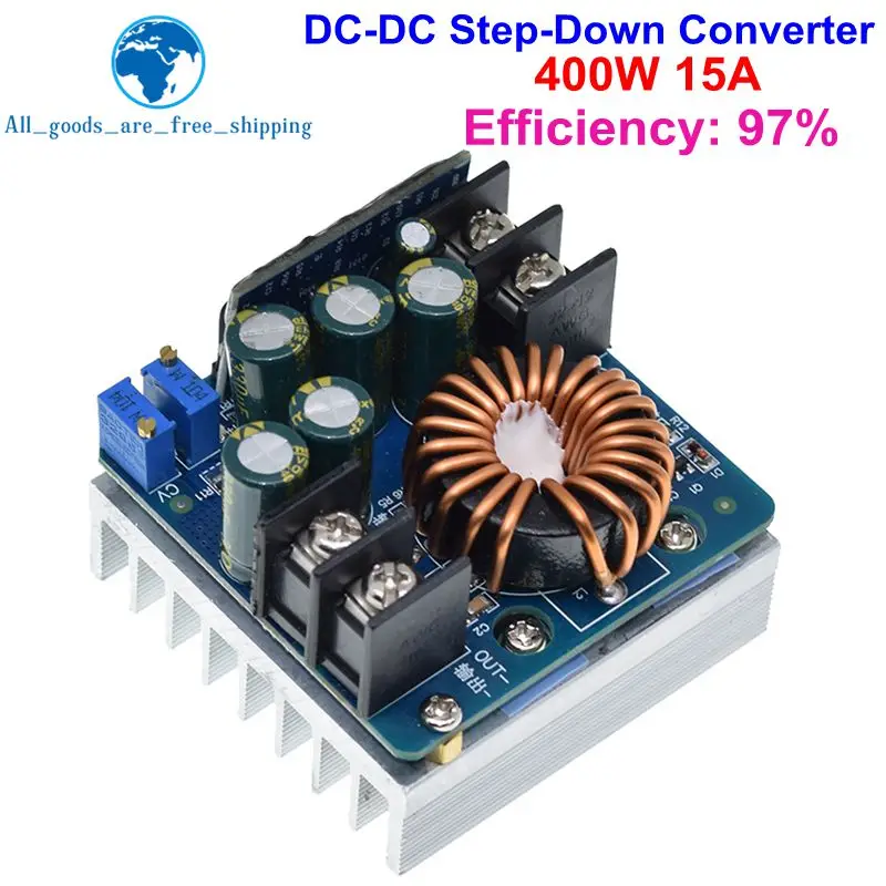 TZT DC-DC 400W 15A Step Down Buck Converter DC 10V-60V To 0-45V Constant Voltage Constant Current Adjustable Power Supply Module