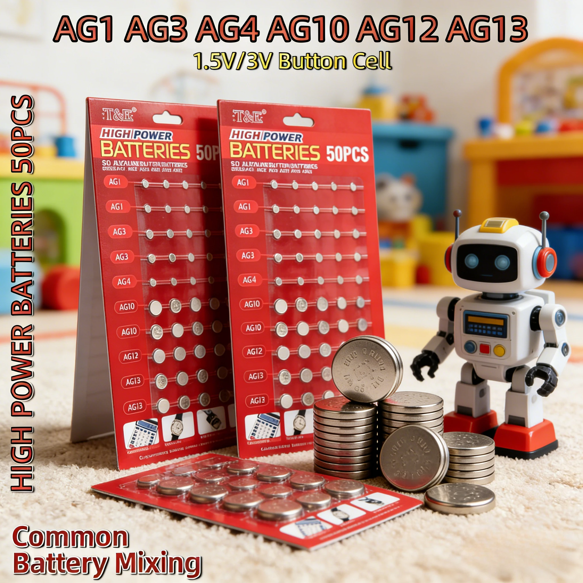 

Coin Battery 50PCS AG1 AG3 AG4 AG5 AG12 AG13 LR44 SR44 1.5V Bulk for Remote Watch Toys Card Supply Button Cells