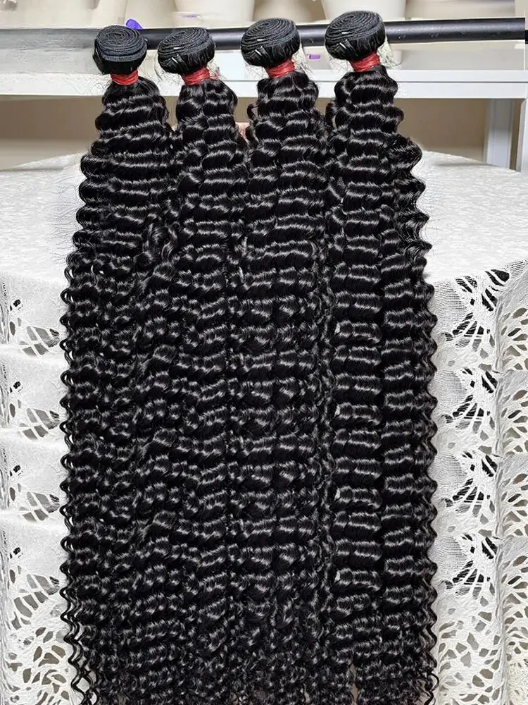 

28 30 32 Inch Deep Wave Human Hair Bundles Brazilian Remy 100% Unprocessed Weaving Curly Hair Bundles Weave Extensions Deals