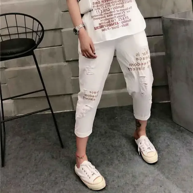 

Hole Solid Color Loose Oversize Trousers Women 2025 New Summer and Spring Harajuku Capable Street Casual Hipster Creative Pants