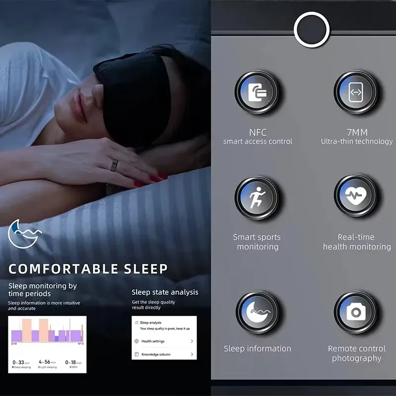 Smart Ring Heart Rate Blood Oxygen Real-Time Health Monitor Rings Men Women NFC Smart Access Control IP68 Waterproof Smart Ring