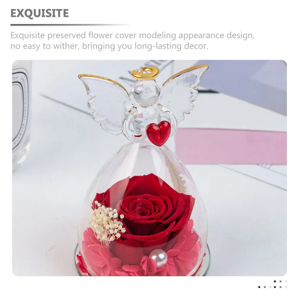 Angel Shaped Glass Dome Preserved Flower Display Cover Clear Eternal Floral Desktop Decor Immortal Flower Glass Bell Jar