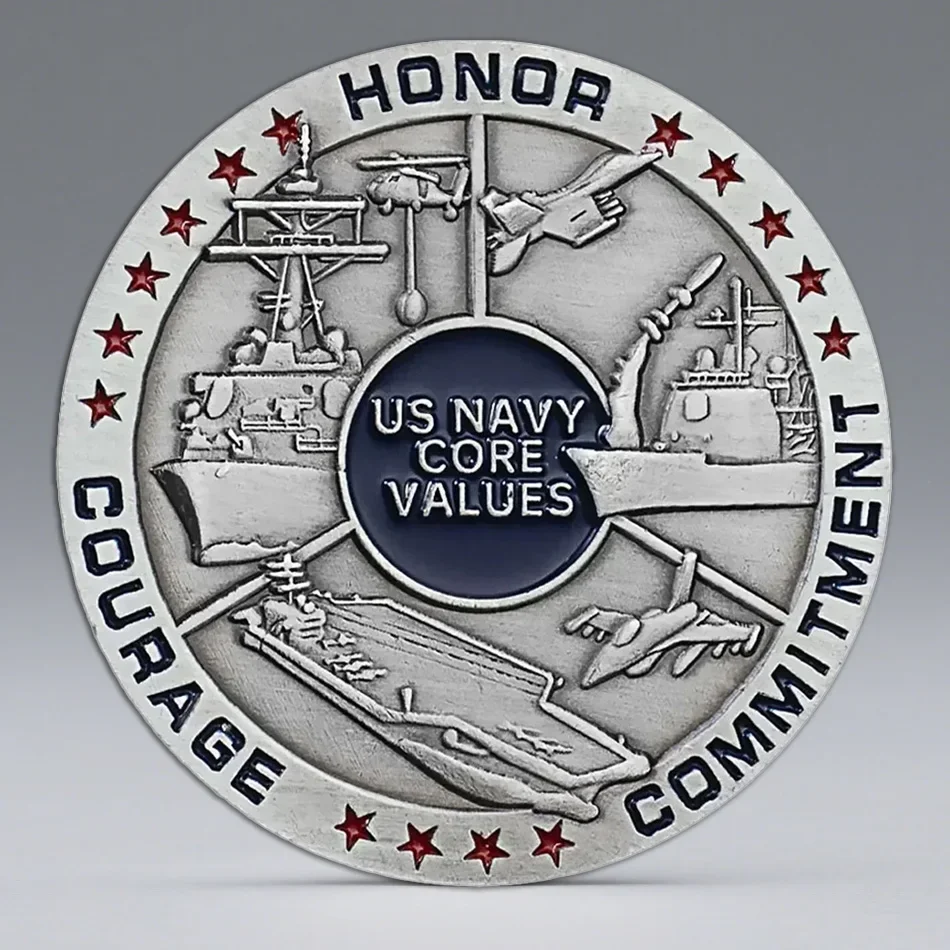 القيم الأساسية للبحرية الأمريكية عملات التحدي المطلية بالفضة الشرف الشجاعة العقيدة تذكارية عملة ديكور المنزل