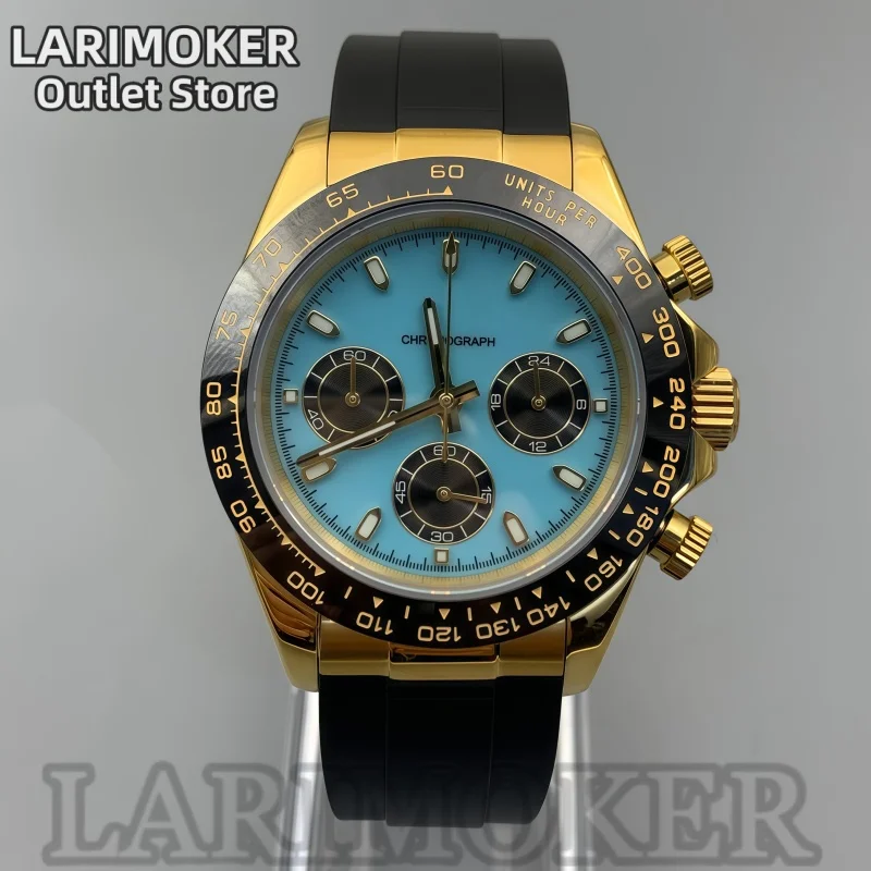 LARIMOKER 39mm Men's Sports Watch VK63 Movement Quartz Watch Rubber Strap Sapphire Stainless Steel Luminous Solid Case
