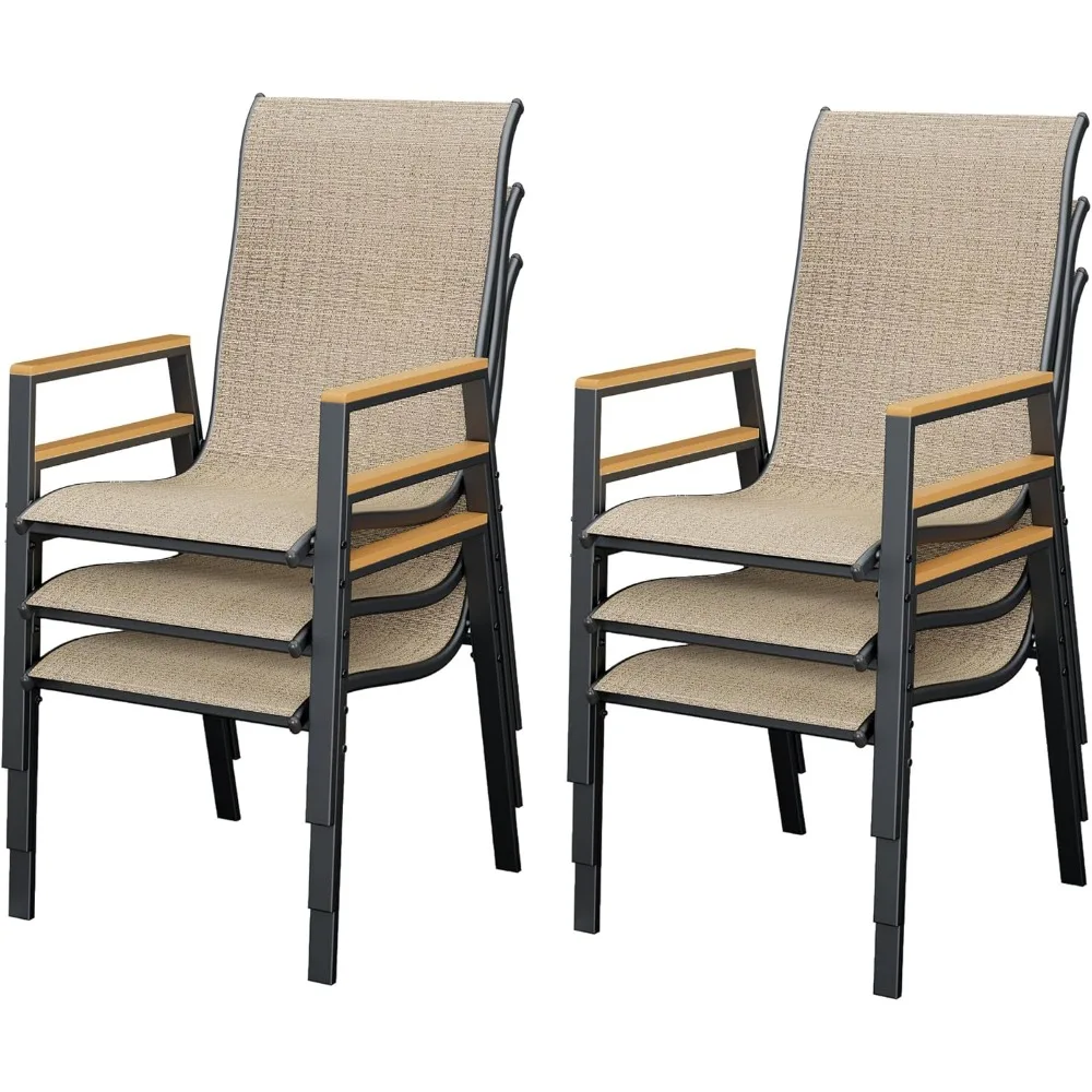 

Patio Chairs Set of 6, Patio Outdoor Stackable Chairs with All Weather Breathable Textilene, High Back Metal Frame for Lawn