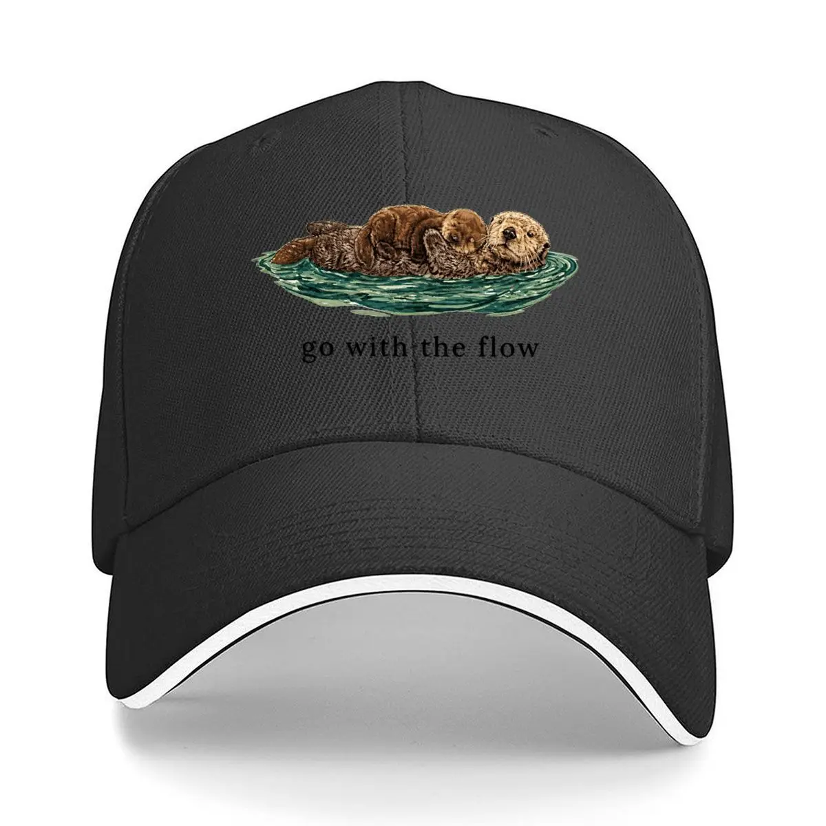 Go With The Flow Sea Otter Ocean Life Graphic Hip Hop hat Fashion Outdoor Sports Sandwich Baseball Cap