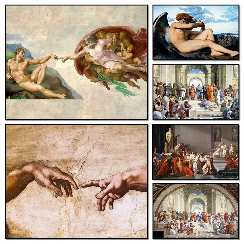 The Creation of Adam By Michelangelo Fallen Angel Posters Canvas Painting And Prints Wall Art HD Pictures Living Room Home De