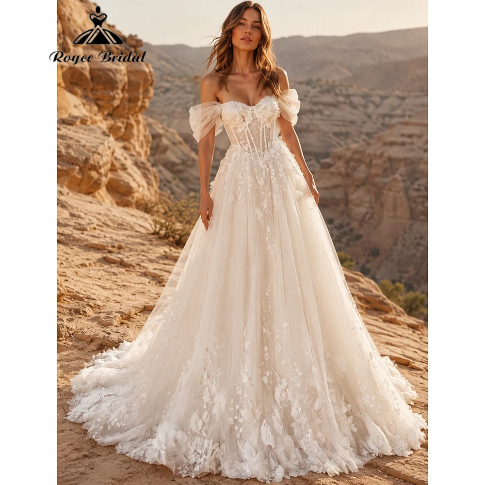 Roycebridal Elegant Sweetheart A Line Wedding Dresses 2027 Appliques 3D Flowers Beach Bridal Gown Customized Vestido De Novia