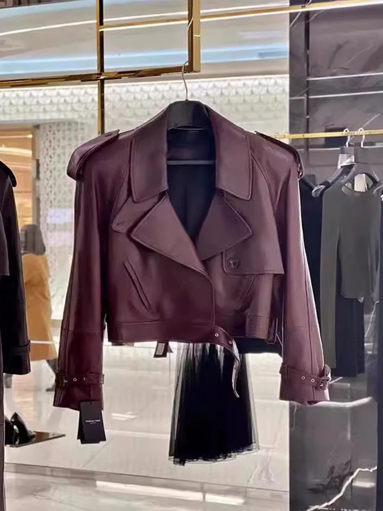 [oein] 2024 French Leather Jacket For Women In Autumn, A High-end Design And A Short, Explosive Street Motorcycle Jacket Top