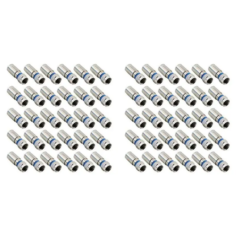 AT21-60Pcs RG6 F Compression Connector RF Wire Connector Solderless Adapter Blue