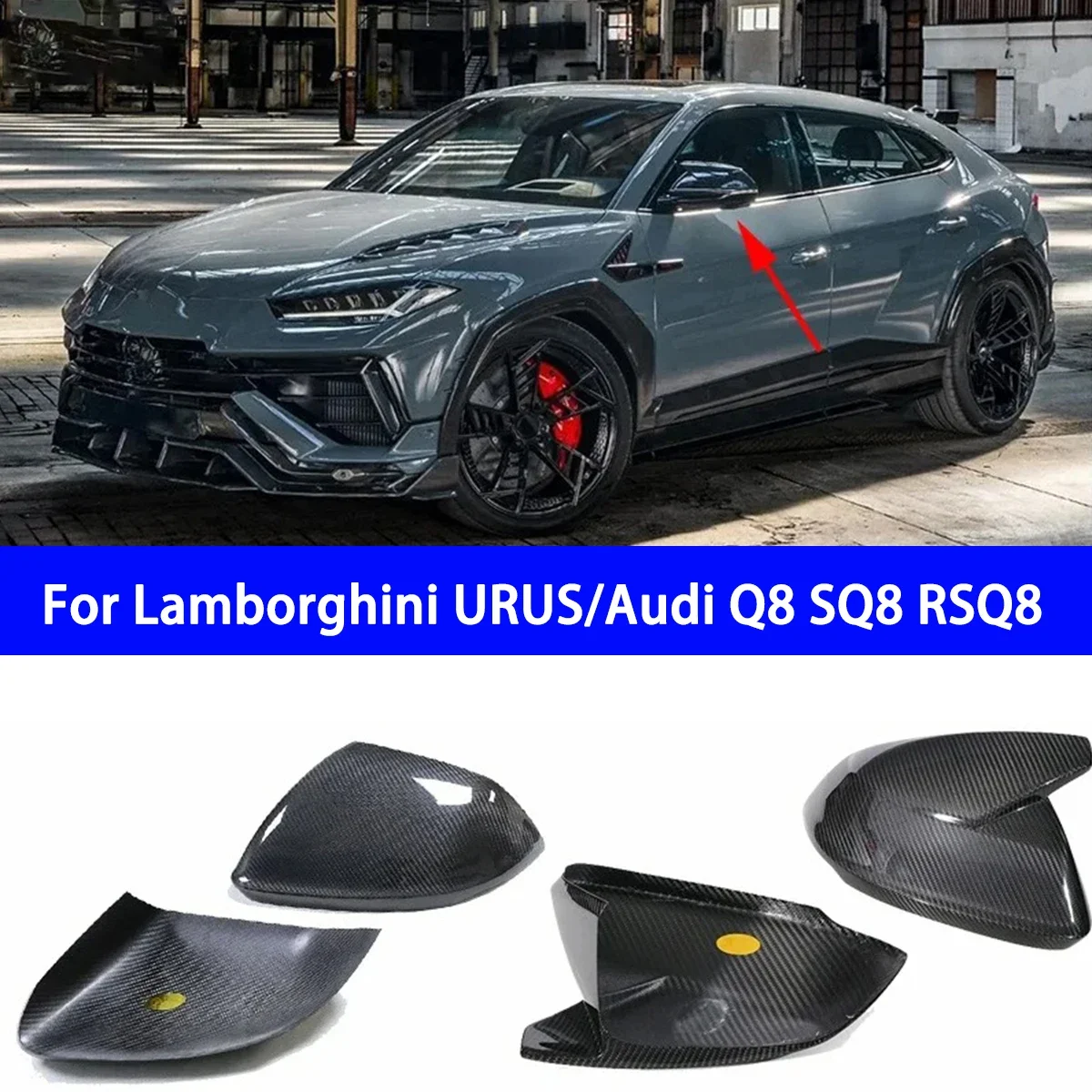 

For Lamborghini URUS 2018-2024 Audi Q8 SQ8 RSQ8 2018-2024 Reverse Mirror Cover True Dry Carbon Fiber Rearview Mirror Shell