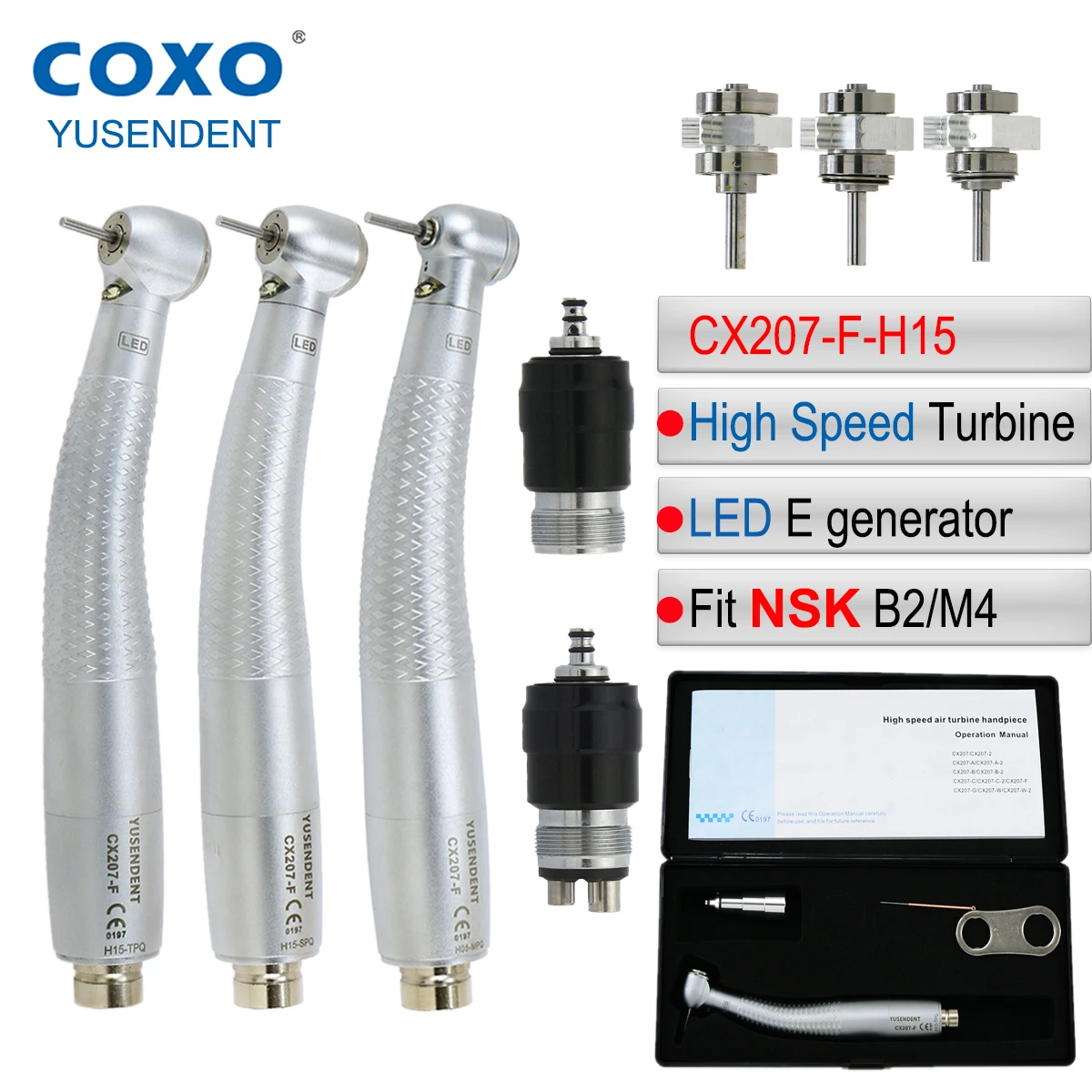 

COXO Dental LED High Speed Handpiece Dental Air Turbine Handpiece E Generator Torque Head/Standard/Mini Fit NSK B2/M4 QD-J Coupl