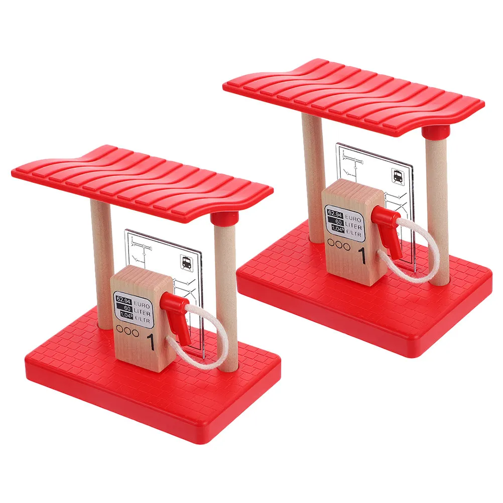 

2Pcs Wooden Train Track Accessories Gas Station Barrier Set Pretend Play Railway Scenery Layout Props Railway Playset