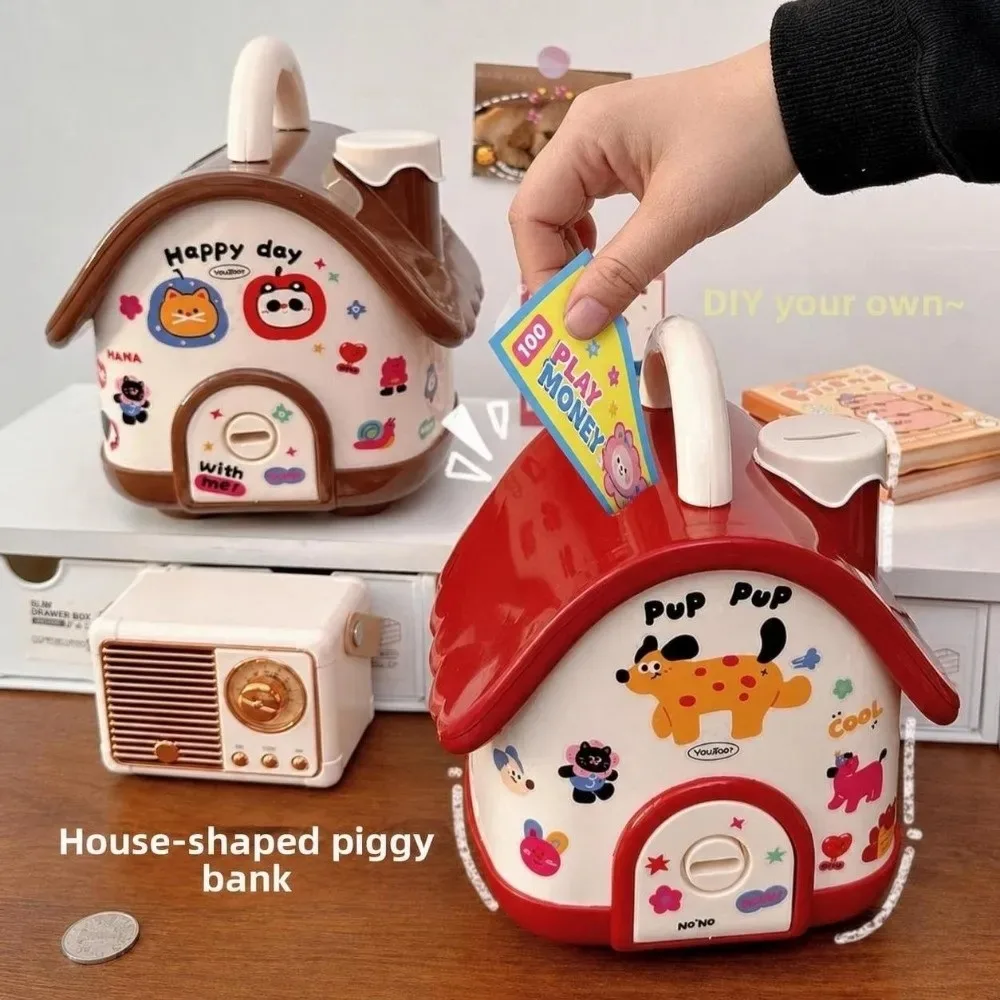 Creative House Shaped Piggy Bank Cottage Shaped Large Capacity Money Saving Box Cute with Lock Key Savings Piggy Bank