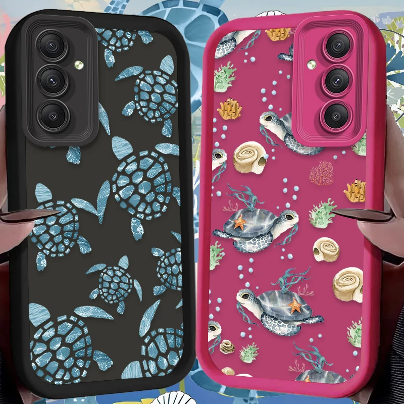 Soft Phone Case for Samsung Galaxy A55 A35 A25 A15 A05 A05S A24 A13 A23 A12 A22 A32 A52 A52S A71 A72 A51 Summer Cartoon Turtle