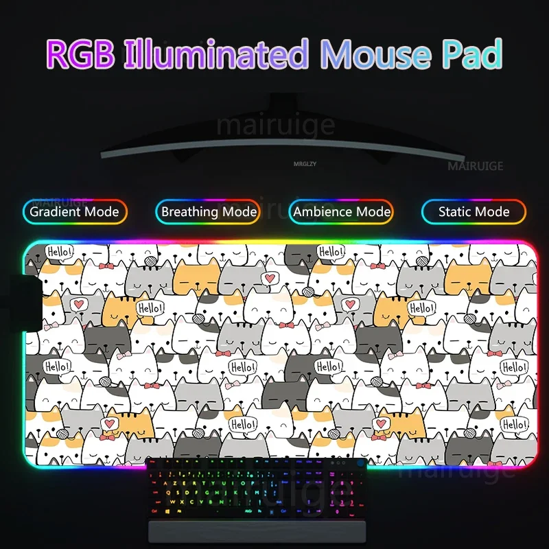 

400*900 мм RGB светодиодная подсветка коврик для мыши Kitty большая клавиатура коврик для мыши милый мультяшный коврик для мыши для кошек геймер игровые аксессуары DeskMat