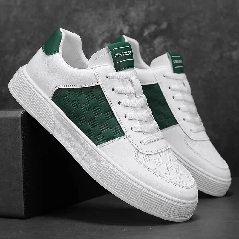 Męskie skórzane płaskie buty sportowe, oddychające buty, niskie, codzienne, małe, białe, cztery pory roku, wygodne, modne