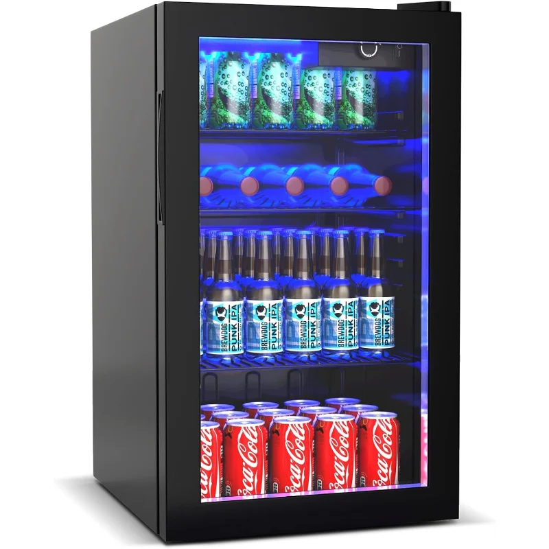 

Мини-холодильник для напитков COSTWAY 120, отдельно стоящий холодильник для напитков со стеклянной дверью, съемные полки