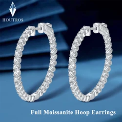 D Color Full Moissanite Hoop Earrings 100% 925 Sterling Silver Big Circle Ear Studs Sparkling Diamond Earrings For Women Gift