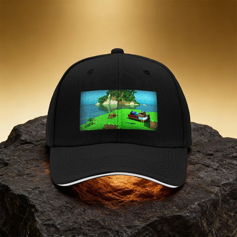My World Pixel Island Hat Unisex Printed Baseball Cap Sandwich Duckbill Cap Sports Hat Suitable for Daily Commute And Travel - I