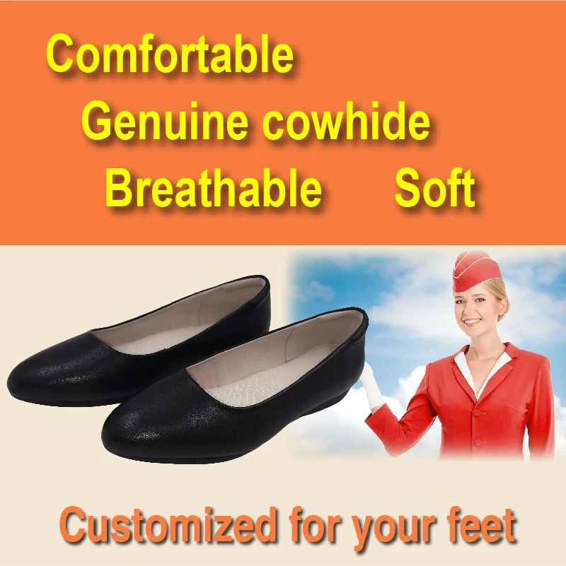 Flat Soft Comfortable Breathable Work Shoes For Flight Female Stewardess Air Crew Waiter Shopping Trainman Attendant Controller