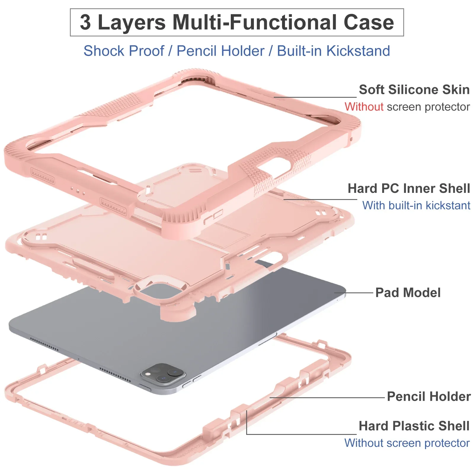 Case for iPad Air 5 4 Air 11 Full-Body Silicone Tablet Cover for iPad Pro 11 2024 4th/3th/2th/1th Built-in Kickstand & Pen Slot