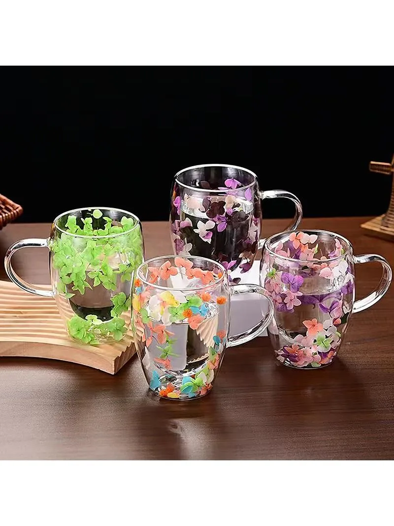 INS-Tasse en verre à double paroi à haute teneur en borosilicate, fleurs sèches florales, degré de chaleur simple, tasse à thé et à café, tendances, 1PC