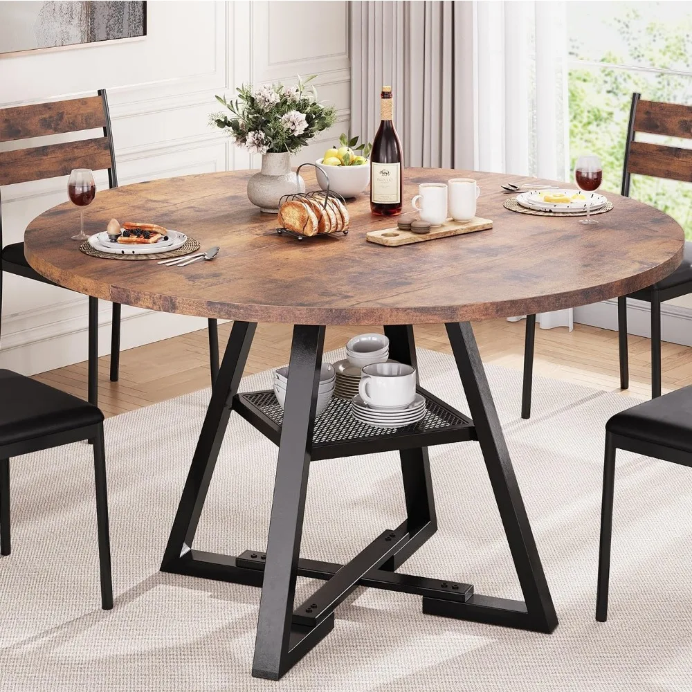 

Round Dining Table for 4,Kitchen Dining Room Circle Dinner Pedestal Table,Space Saving Wood Kitchen & Dining Room Furniture (Vin