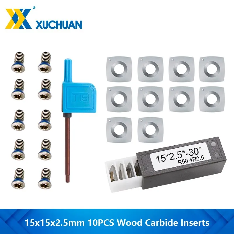 

Carbide Replacement Cutter Inserts 15x15x2.5mm 30° R50 4R0.5 for Woodworking Helical Planer Head Wood Lathe Turning Rougher Tool