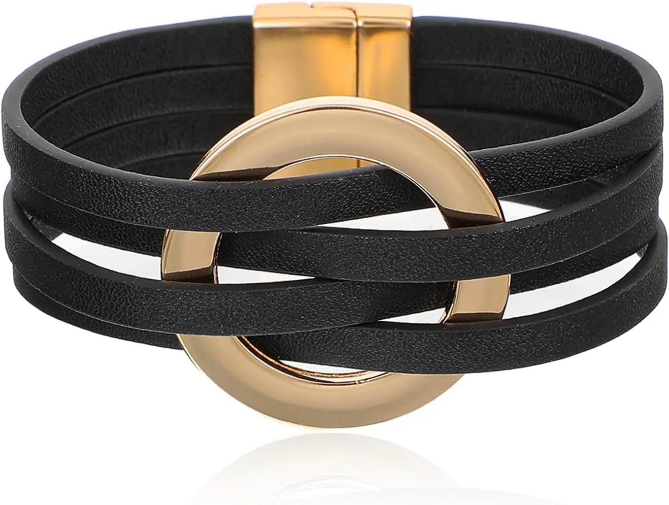 Leather Bracelets Circle Charm Trendy Boho Cuff Bracelet Layered Bangle with Clasp Hand Wrist Jewelry Western Stacked Strand Braided Leather Bracelets Multilayer Stackable Bangle Wrap