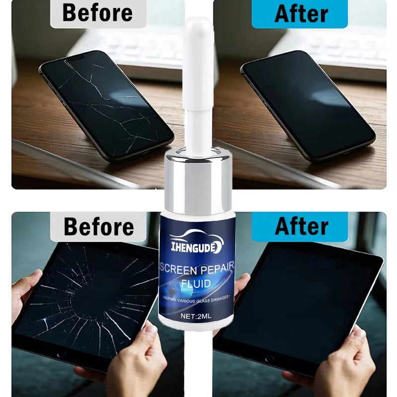 Mobile Phone Glass Repair Liquid (Specialized for Cracked Screens) - Instantly Rejuvenates the Screen, Comes with a Tool Kit - Strong Adhesive, Suitable for Scratched and Cracked Mobile Phone Glass, Seamless Repair - Suitable for Mobile Phone Screens, Tablet Glass, Watch Glass, and Digital Displays - Easy to Use, Dries Quickly with Just One Application
