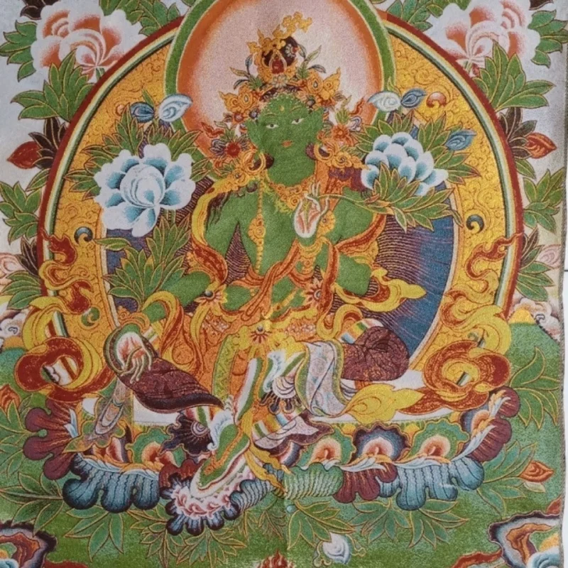 

Tibetan Embroidery Thangka Home Decor Wall Art Religious Thangka Tapestry Picture Zang Buddha Statue Green Tara Embroidery Gold