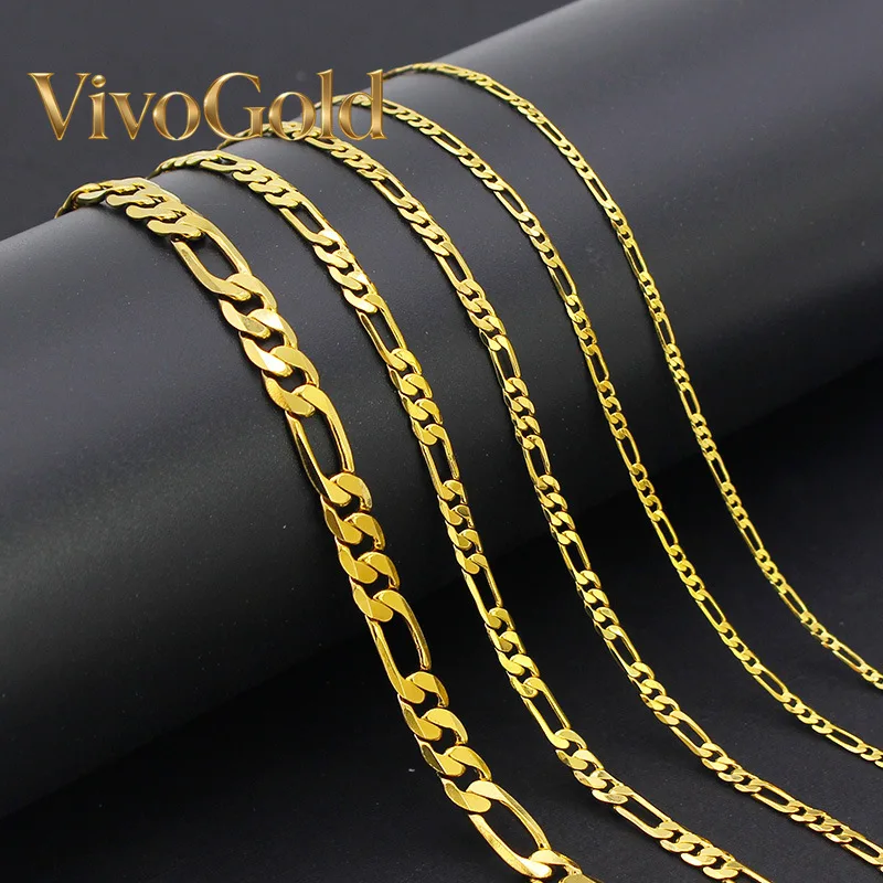 

VivoGold Luxury 24K 9999 Pure Gold real gold Figaro chain necklace three than one daughter chain 60CM necklace