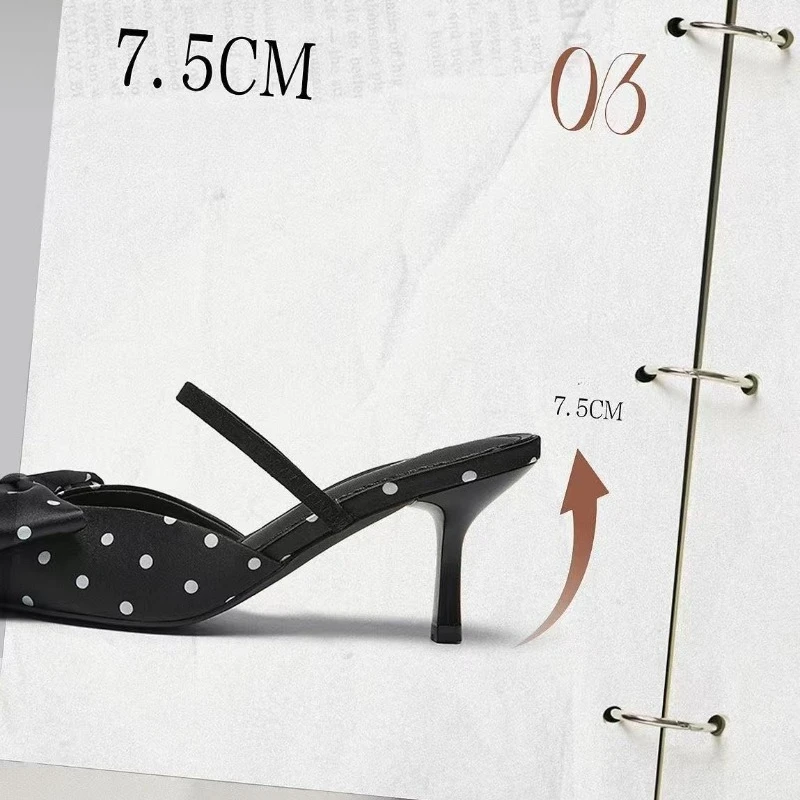 Women Fashion High Hee Sandals 2026 New White Black Polka Dots High Heel Shoes Summer Stilettos Pointed Toe Dress Women Pumpsl - view 6