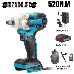 520N.m Cordless Electric Impact Wrench Brushless Electric Wrench Hand Drill Socket Power Tool For Makita 18V Battery