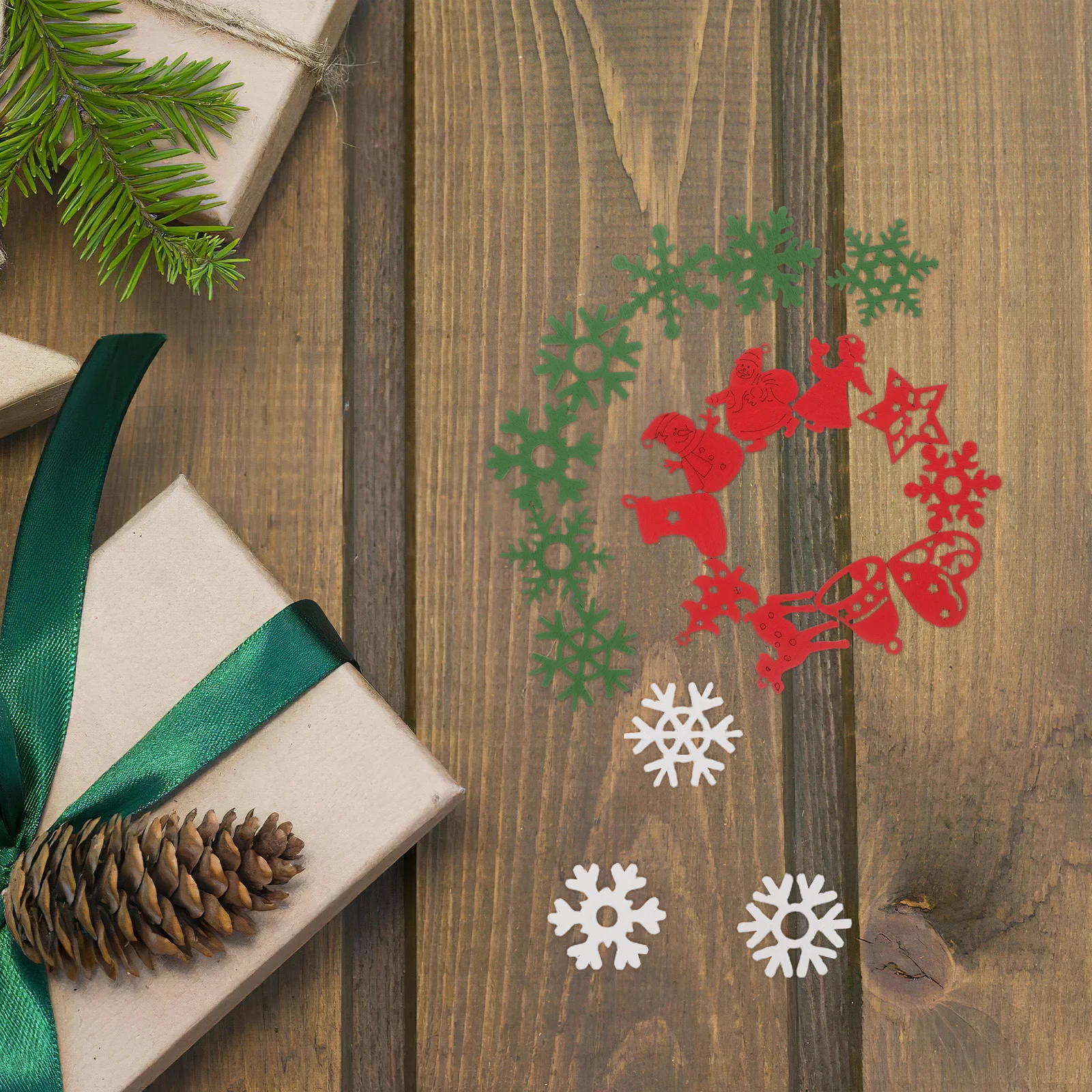 

100pcs Wooden Snowflake Cutouts 6 Shapes Xmas Tree Farmhouse Holiday Decor Diy Craft Embellishments Winter Home Decoration