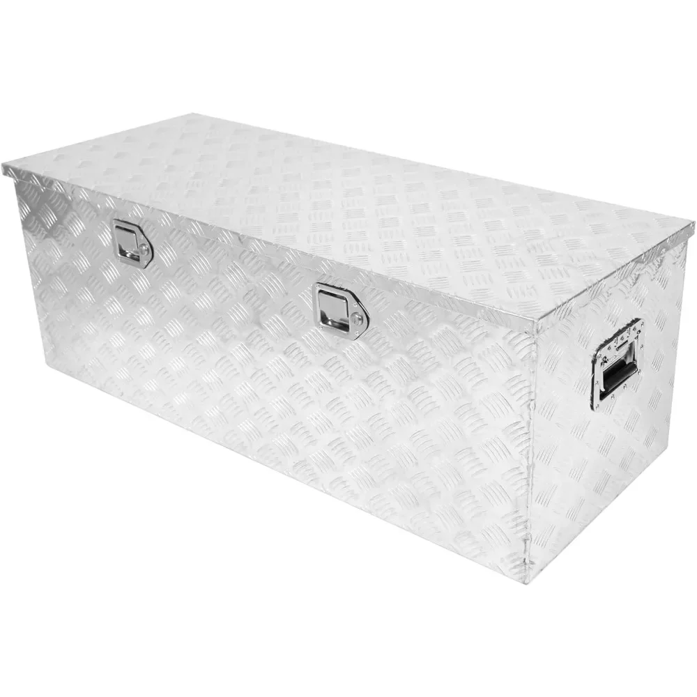 

Heavy Duty Aluminum Stripes Plated Tool Box Pick Up Truck Bed RV Trailer Toolbox Square Storage Organizer with Side Handle