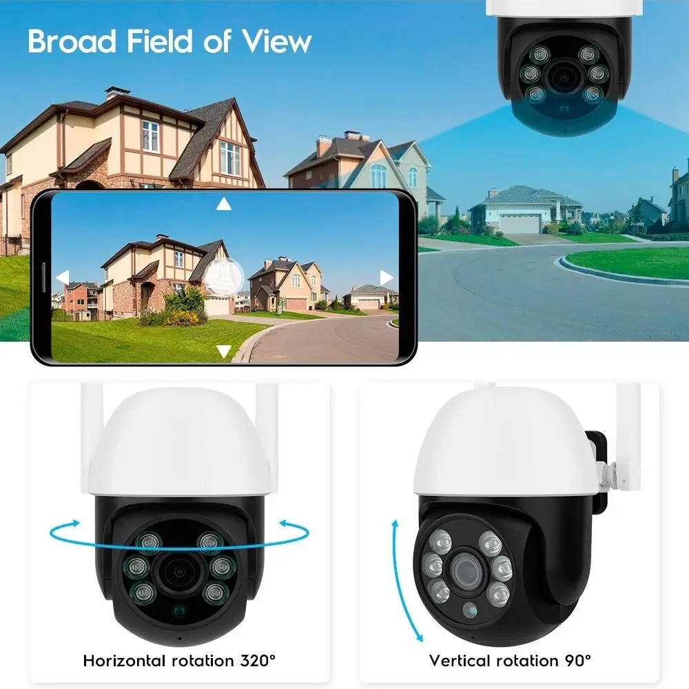 Cámara de vigilancia IP CamHi de 4MP, minicámara de velocidad 1080P, H.265, PTZ, videovigilancia CCTV, seguimiento IA, alarma FTP, Zoom 4X