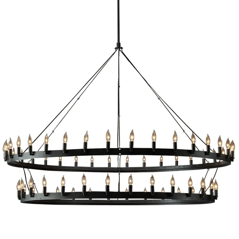 American retro industrial style wrought iron ring candle chandelier, Amazon ebay bar restaurant cafe chandelier
