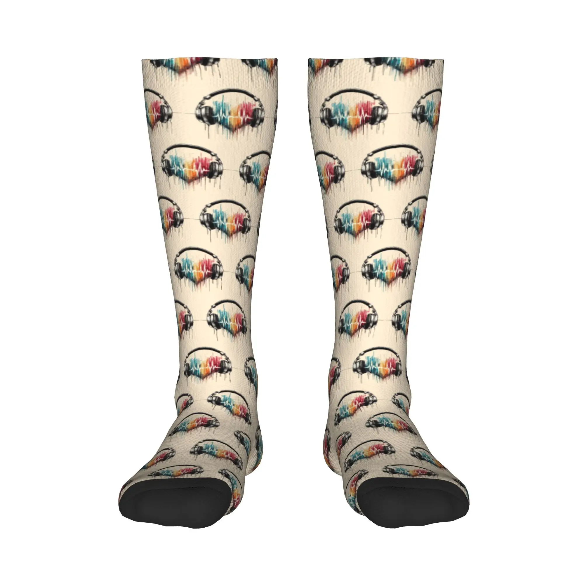 

All Seasons Crew Stockings Heart Shaped Music Note with Headphones Socks Harajuku Funny Long Socks Accessories for Men Women