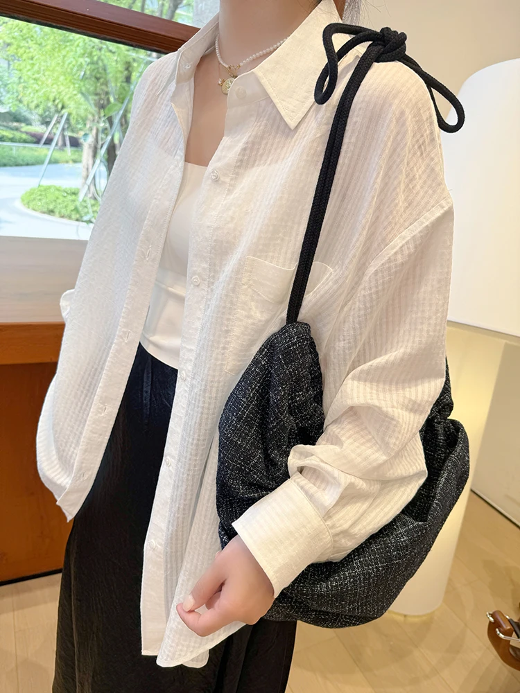 

Pet Lovers Brand Lyocell Fabric Long Sve Loose Casual Top Women's irt Breathable Comfortable Skin-Friendly Pure Color