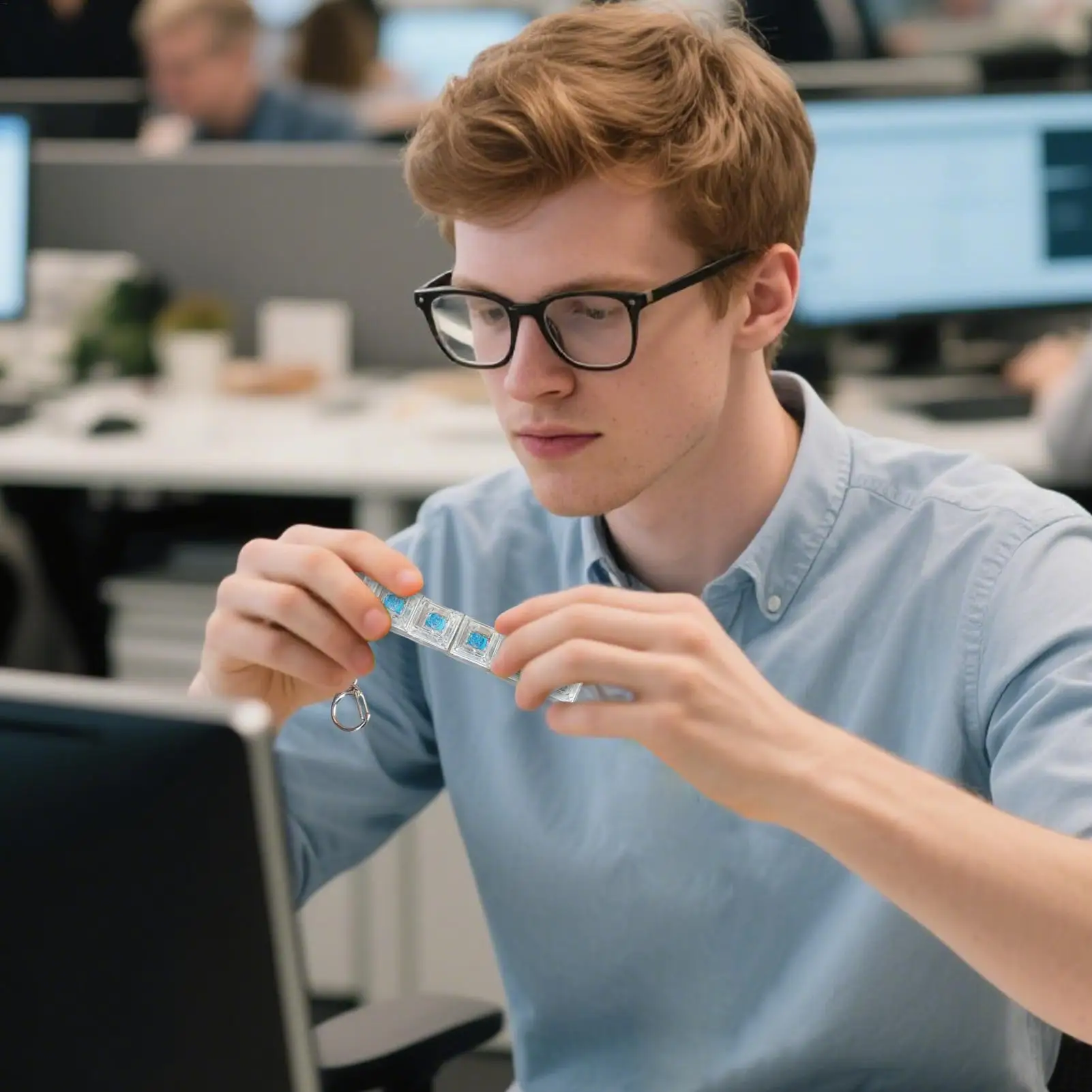 Fidget clicker teclado mecânico com luz chaveiro botão fidget chaveiro pingentes para viagens mesa de escritório escola carro