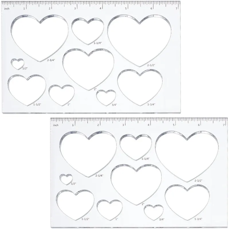 2pcs 9 in 1 Heart Inlay Template Router Stencils Template Acrylic Templates Drawing Scale Ruler Drawing Tool Measuring Tool