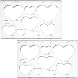 2pcs 9 in 1 Heart Inlay Template Router Stencils Template Acrylic Templates Drawing Scale Ruler Drawing Tool Measuring Tool