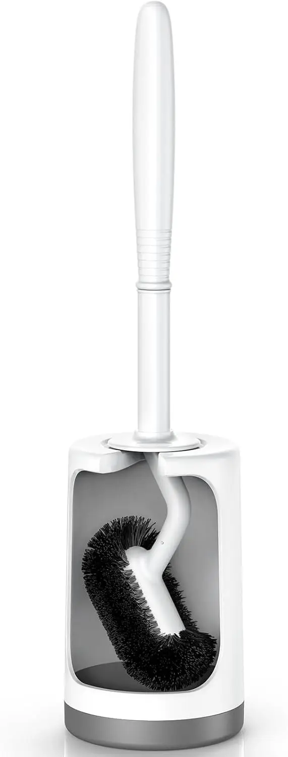 Toilet Bowl Brush Holder Set: Curved Design with Holder for Deep Cleaning Under Rim - Compact Hidden Scrubber for Small