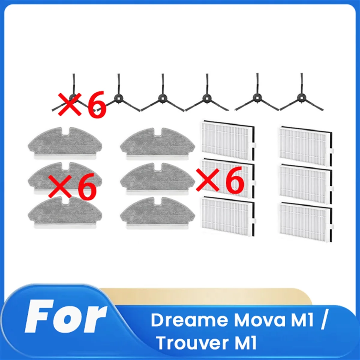 

18 шт. для робота-пылесоса Dreame Mova M1/Trouver M1, вспомогательный набор для чистки, боковая щетка, тряпичный фильтр M14K