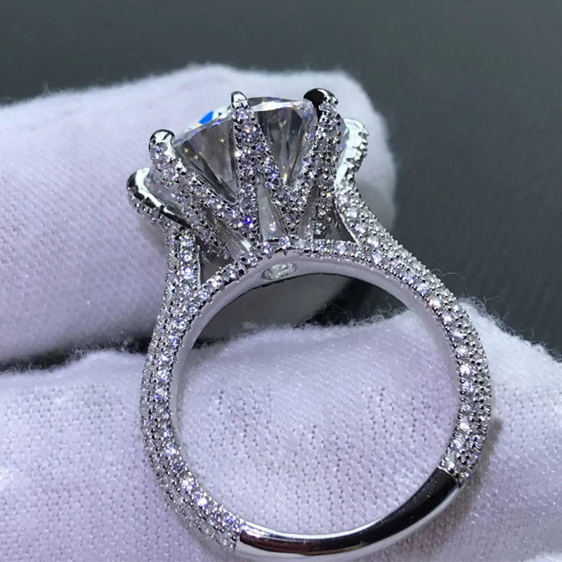 Solitaire 10Ct Lab Moissanite Diamond Ring 100% Real 925 Sterling Silver Wedding Band Rings for Women Men Engagement Jewelry