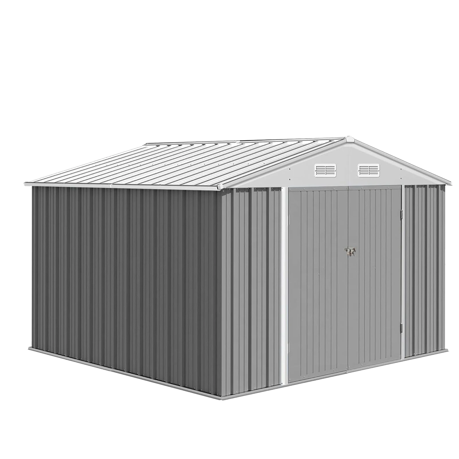 سقيفة تخزين معدنية خارجية مقاس 10 × 8 أقدام، منزل تخزين أدوات Z Star Steel Utility مع تصميم باب قابل للقفل للحديقة والفناء الخلفي